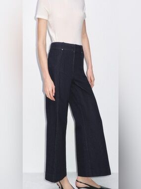 NWT Zara ZW Tailored Wide Leg Jeans Dark Wash Seam Detail High Rise Size 6